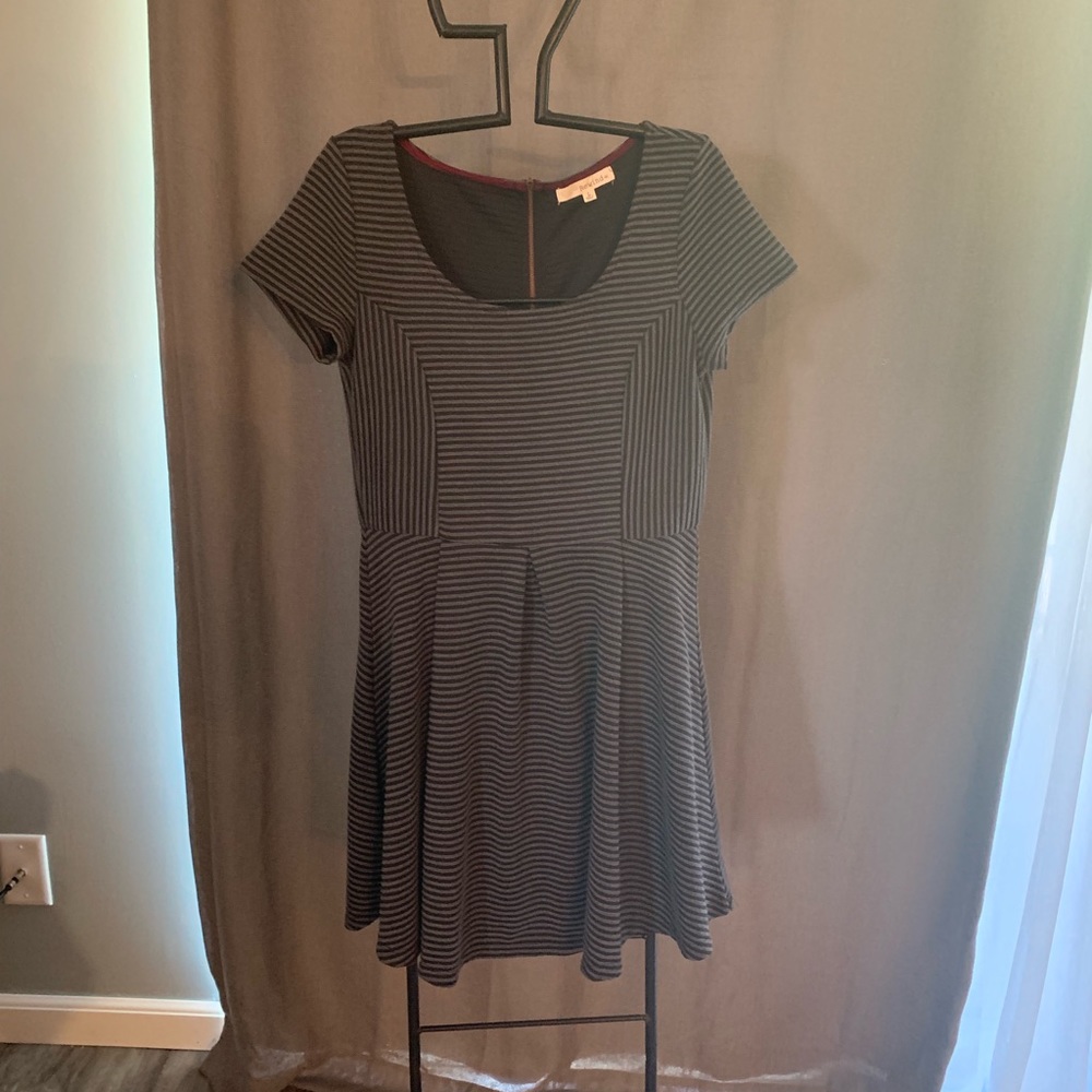 Gray and Black Striped Skater Dress